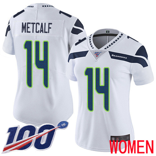 Seattle Seahawks Limited White Women D.K. Metcalf Road Jersey NFL Football 14 100th Season Vapor Untouchable